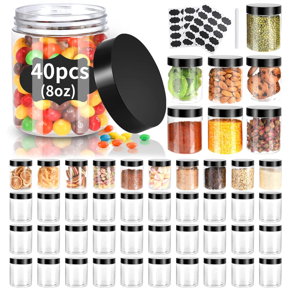 Gencywe clear 8 oz jar front view showing transparent container and black lid for versatile storage