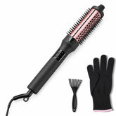 Generic front view of curling brush showing controls and barrel for easy styling