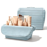 Generic fold-down front view showing closed light blue bag, travel-ready protection