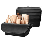 Generic fold-down front view showing organized travel makeup bag benefit visibility
