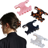Generic brand front view of four butterfly clips showing color variety and neat packaging benefit: easy outfit matching
