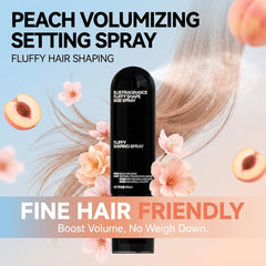 Generic Peach Volumizing Setting Spray held in hand showing 90ml size and travel-friendly benefit