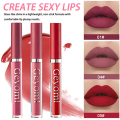 Geyomi lipsticks and mascara arranged to show color payoff and lengthening benefit