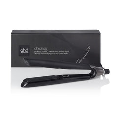ghd Chronos front view in black showing sleek design and quick styling benefit