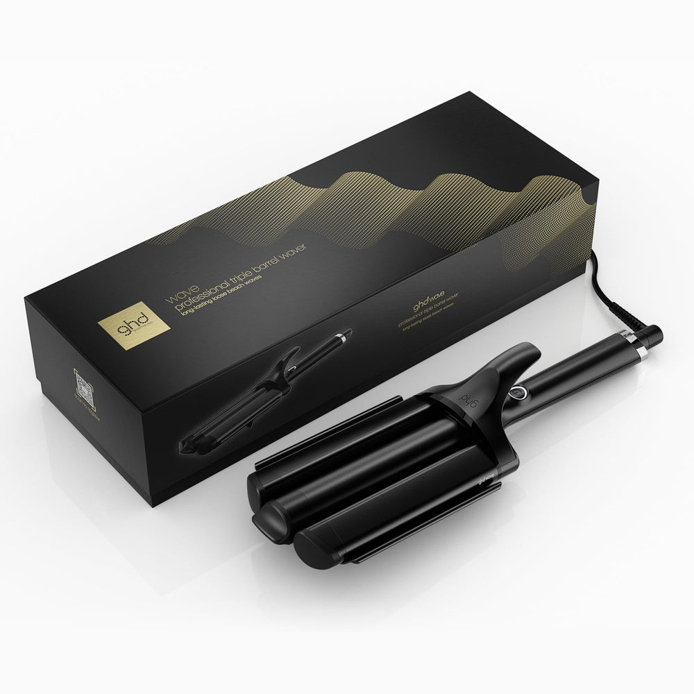 ghd Wave front view showing sleek black finish and professional control