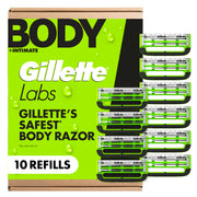 GilletteLabs front packaging showing ten refill cartridges and clear labeling benefit