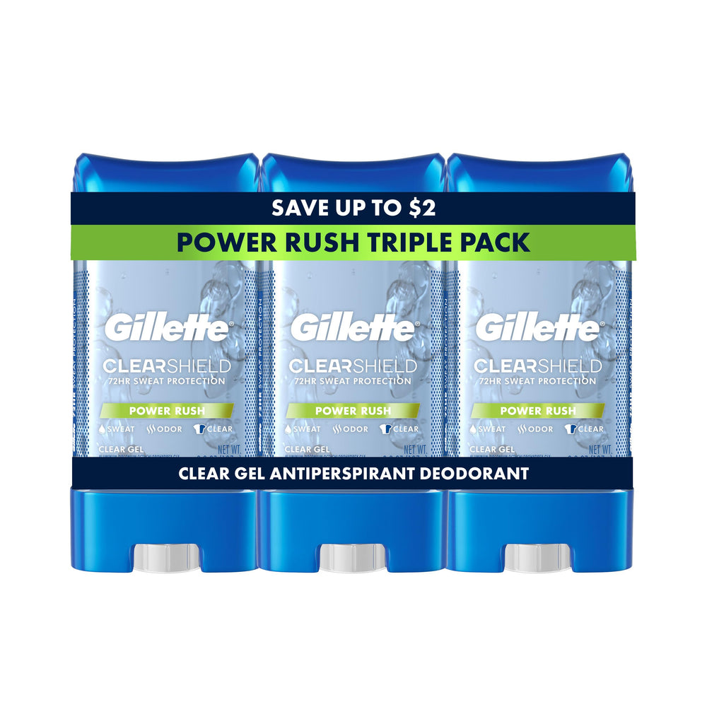 Gillette clear gel front packaging showing product and scent benefits