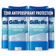 Gillette clear gel front packaging showing Cool Wave scent and 72-hour protection