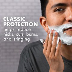 Gillette Foamy label close-up highlighting ingredients and ease of spread