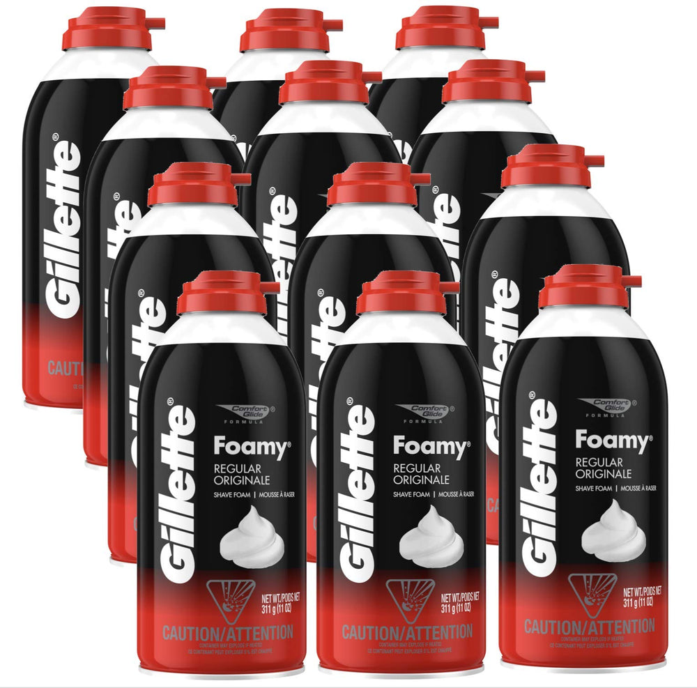 Gillette Foamy front can showing brand and creamy foam benefits