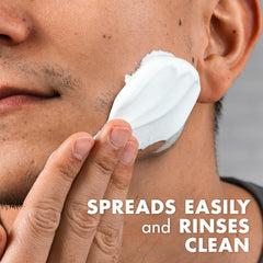 Gillette Foamy in use on face showing smoother razor glide benefit