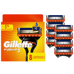 Gillette Fusion5 front packaging showing 8-count refills and value