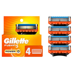Gillette Fusion5 front packaging showing four refill cartridges and benefits
