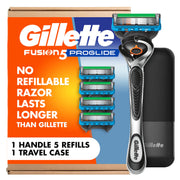 Gillette Fusion5 ProGlide front packaging showing kit contents and convenience