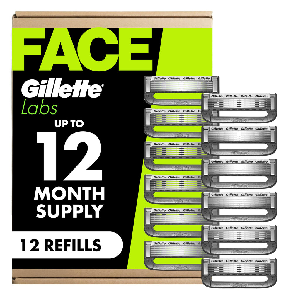 Gillette Labs front packaging showing 12-count refills and clear branding for easy restocking