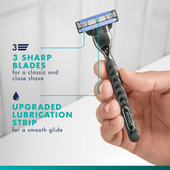 Gillette Mach3 close-up of three blades showing precise shaving performance