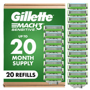 Gillette Mach3 front packaging showing 20-count for easy restocking