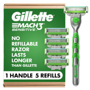 Gillette Mach3 Sensitive handle front view showing ergonomic grip and improved control