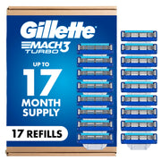 Gillette Mach3 Turbo front packaging showing pack benefits and count for easy stocking