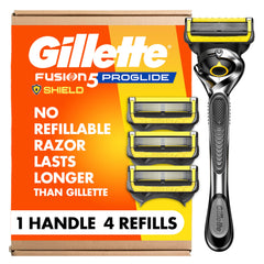 Gillette ProGlide Shield front packaging showing kit benefits for smoother shaves