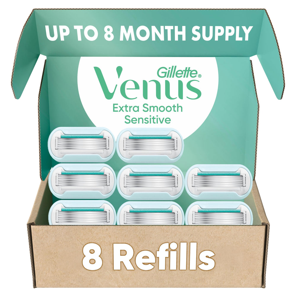Gillette Venus front packaging showing eight refill cartridges for convenience