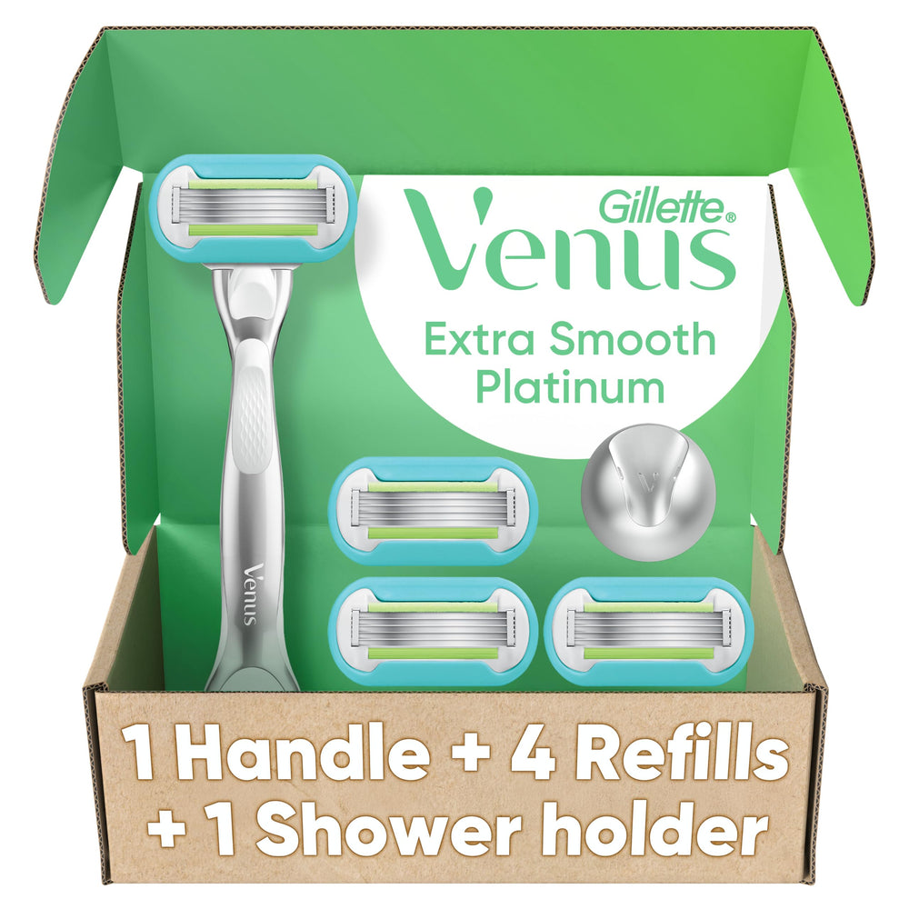 Gillette Venus front packaging showing included razor set and refills, emphasizes value