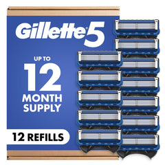 Gillette five-blade refill pack front showing count and branding for convenience