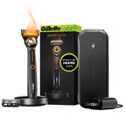 GilletteLabs heated razor front view showing premium handle and dock benefit: durable design