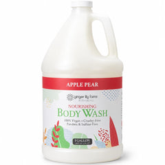 Ginger Lily Farms gallon front view showing apple pear refill with clear labeling and practical packaging