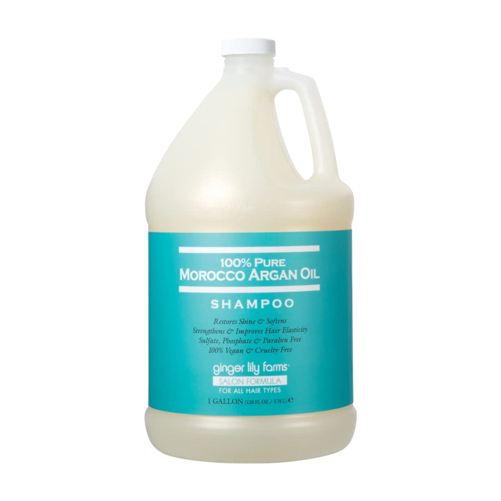 Ginger Lily Farms front view of 128 oz argan oil shampoo for salon use