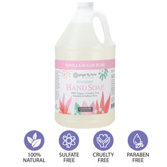 Ginger Lily Farms pouring refill into dispenser showing eco-friendly refill benefit