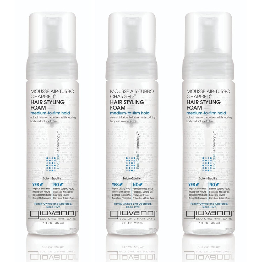 GIOVANNI front packaging showing 7 oz mousse and firm hold benefit