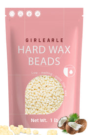 GIRLEARLE front bag of cream wax beads showing product and brand benefits