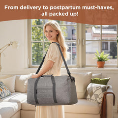 Glamommy 65L tote open with packed contents for organized hospital transport