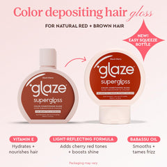 glaze product label close-up highlighting shade and instructions benefit