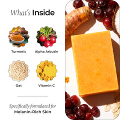 Glo Melanin soap lather in hand demonstrating gentle cleansing benefit