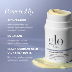Glo Skin Beauty cream dollop on finger demonstrating lightweight hydration benefit