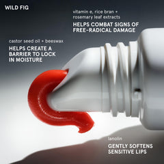 Side-by-side lips before and after using Glossier Wild Fig showing subtle coral enhancement