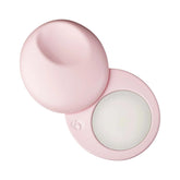 Glossier compact front view showing sleek metal case and branding benefit: travel-ready