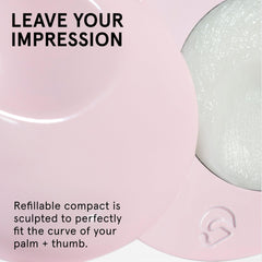 Glossier compact open close-up showing balm surface and easy access benefit: precise application