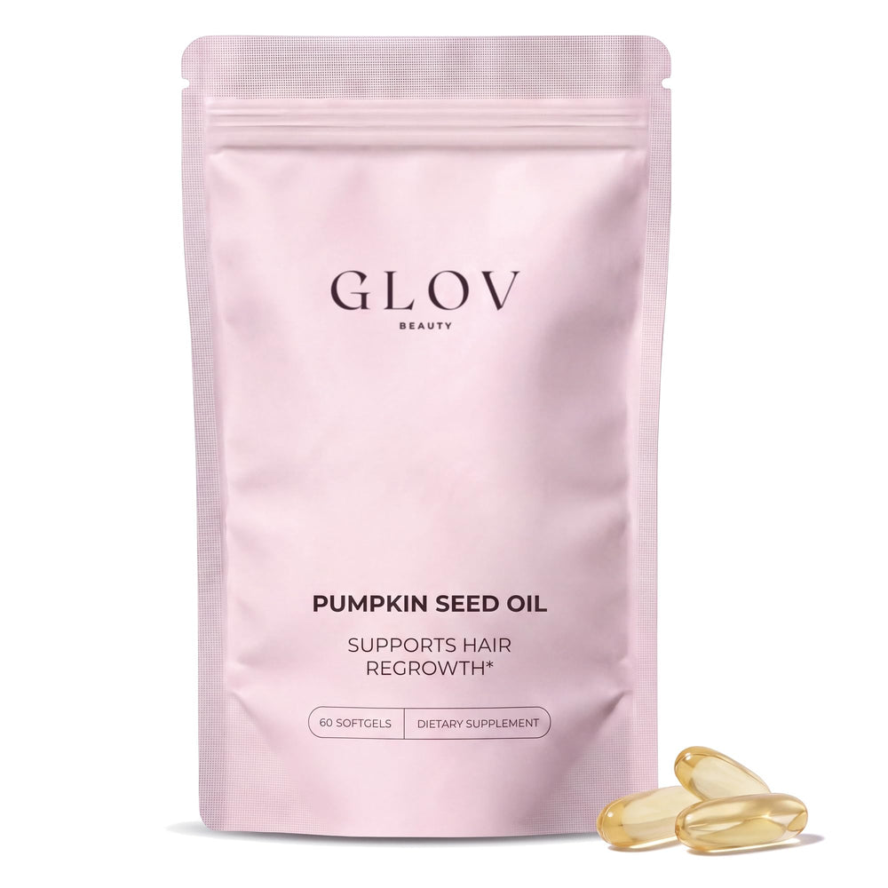 Glov Beauty front packaging showing hair wellness softgels and benefits