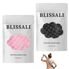 glusoptz front view of 2-pack black and pink exfoliating towels showing colors and packaging benefit