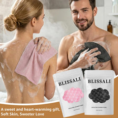 glusoptz towel in use scrubbing back for improved coverage and cleaner skin