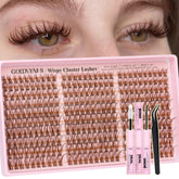 Goddvenus front packaging showing brown lash clusters kit and included tools for easy DIY