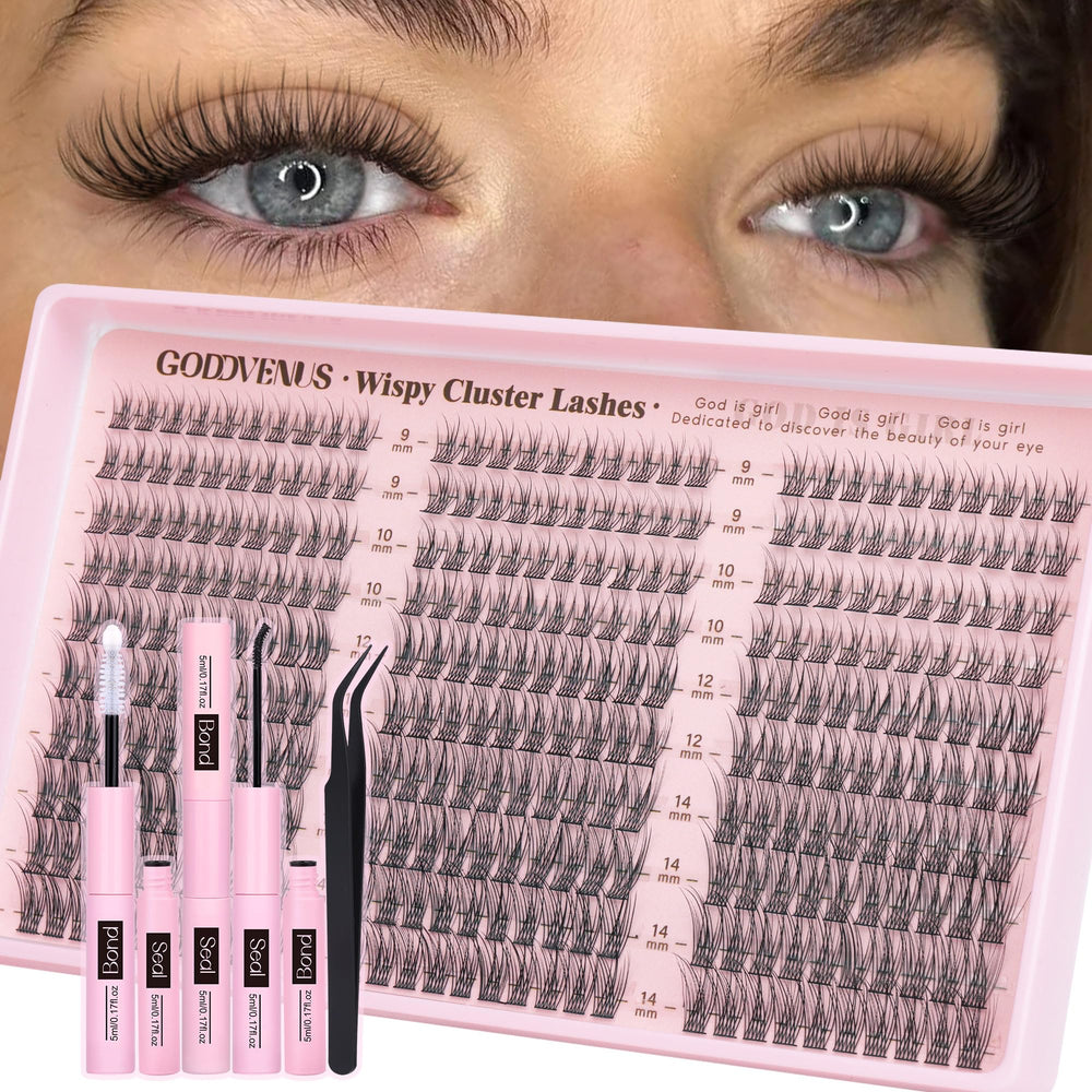 Goddvenus front packaging showing 300-piece cluster kit and included tweezers for convenience