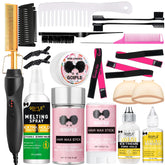 Goiple front view of the deluxe hot comb kit showing included accessories for styling