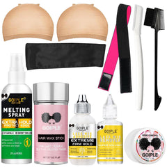 Goiple front packaging of 10-piece wig accessory kit for complete installs