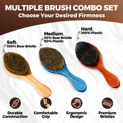 Goiple three wave brushes displayed to compare soft medium hard for control