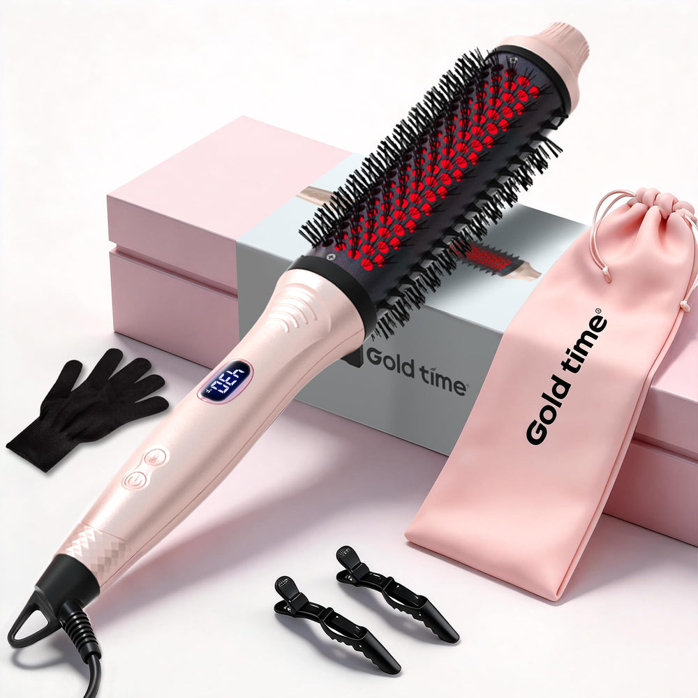 GOLD TIME front packaging showing the heated round brush and benefits