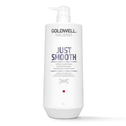 Goldwell Just Smooth front bottle showing 1L professional packaging and easy storage benefit